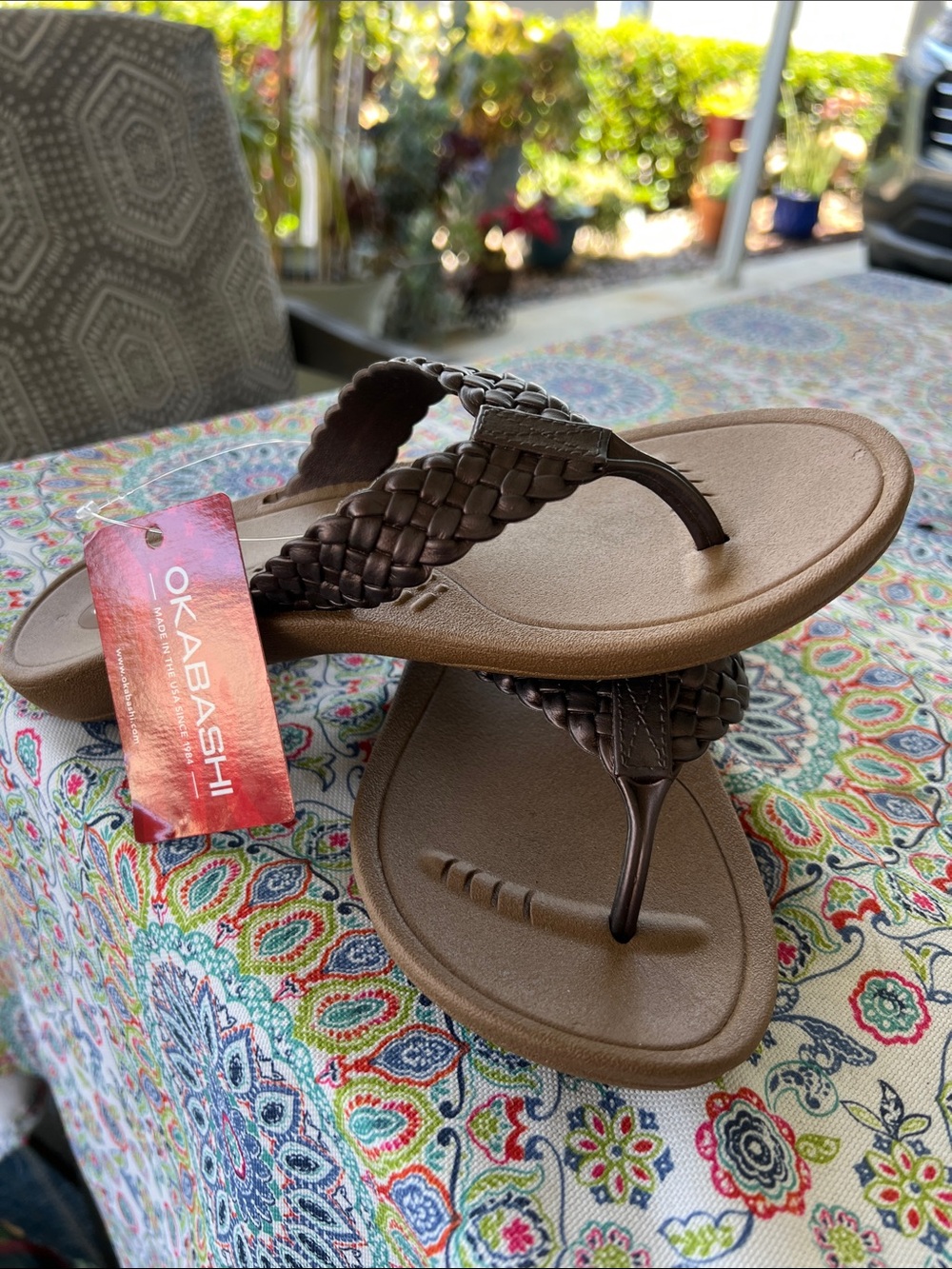NWT Okabashi Women's Braided Thong Sandals in Brown.  Braided flip flops”S”
6-7